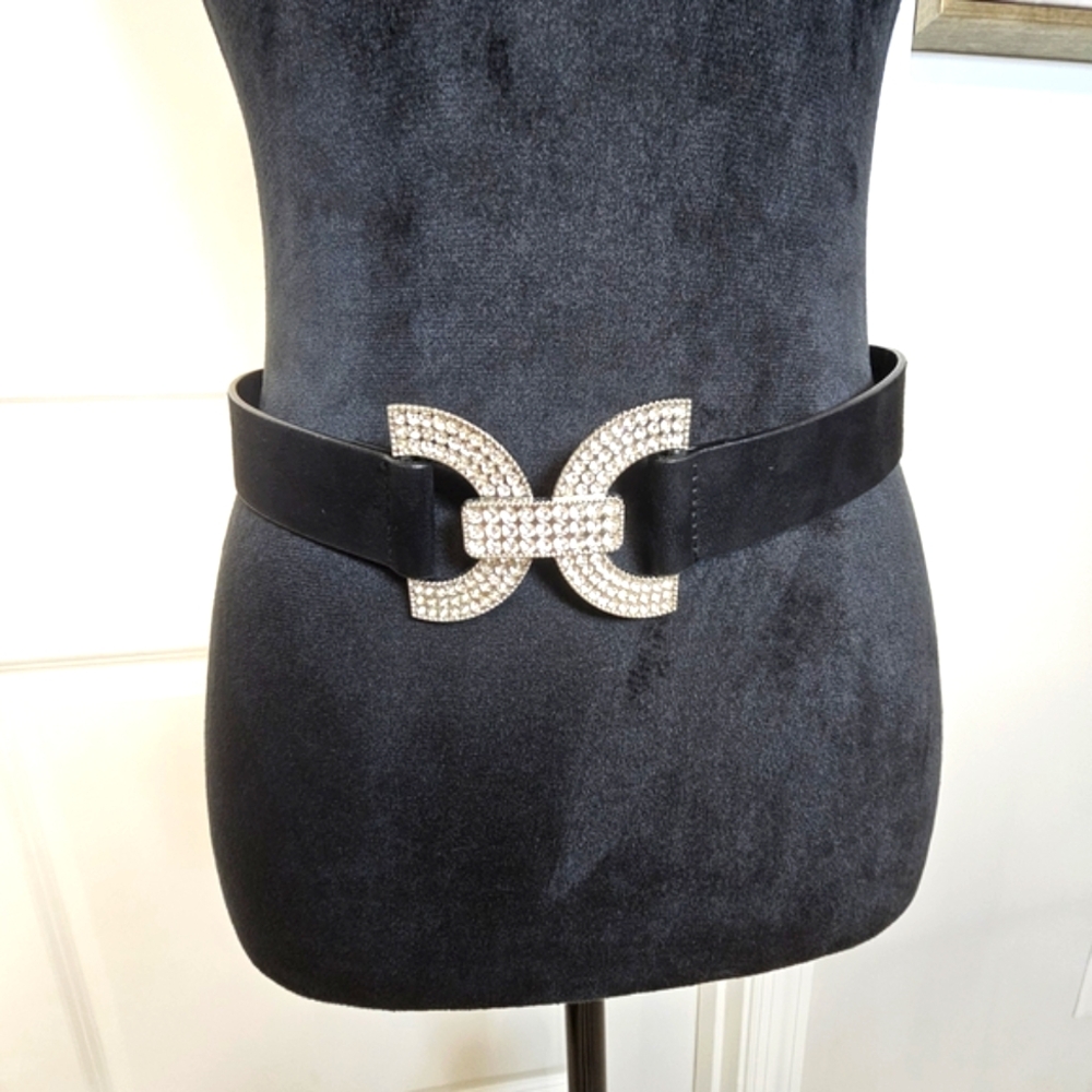 H&M Rhinestone Sleek Black Belt size‎ small